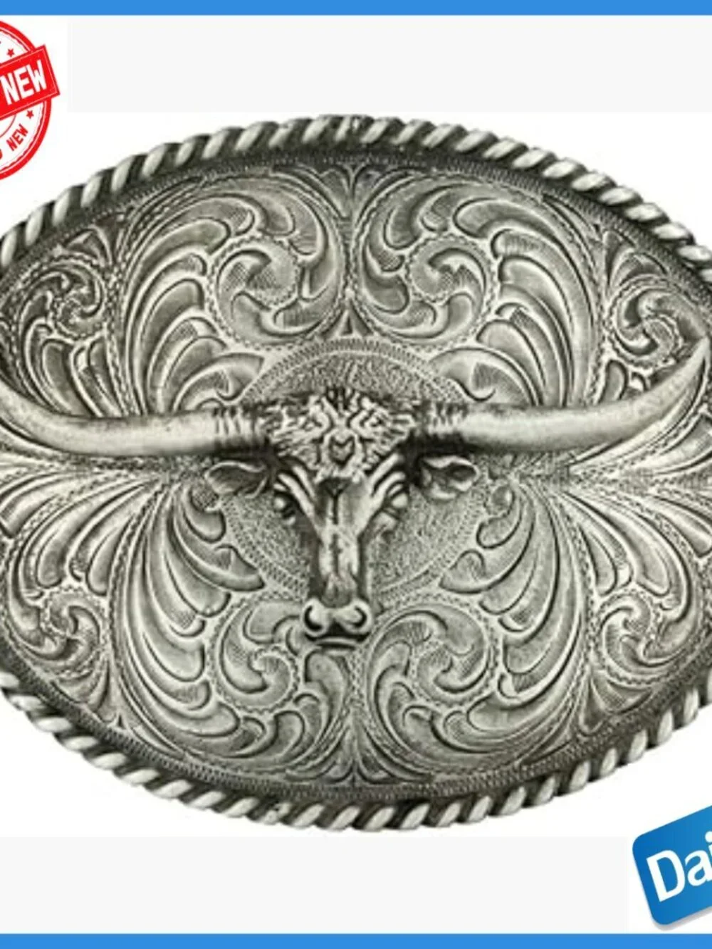 Western Pewter Belt Buckle with Longhorn Design, Montana Armor Coating